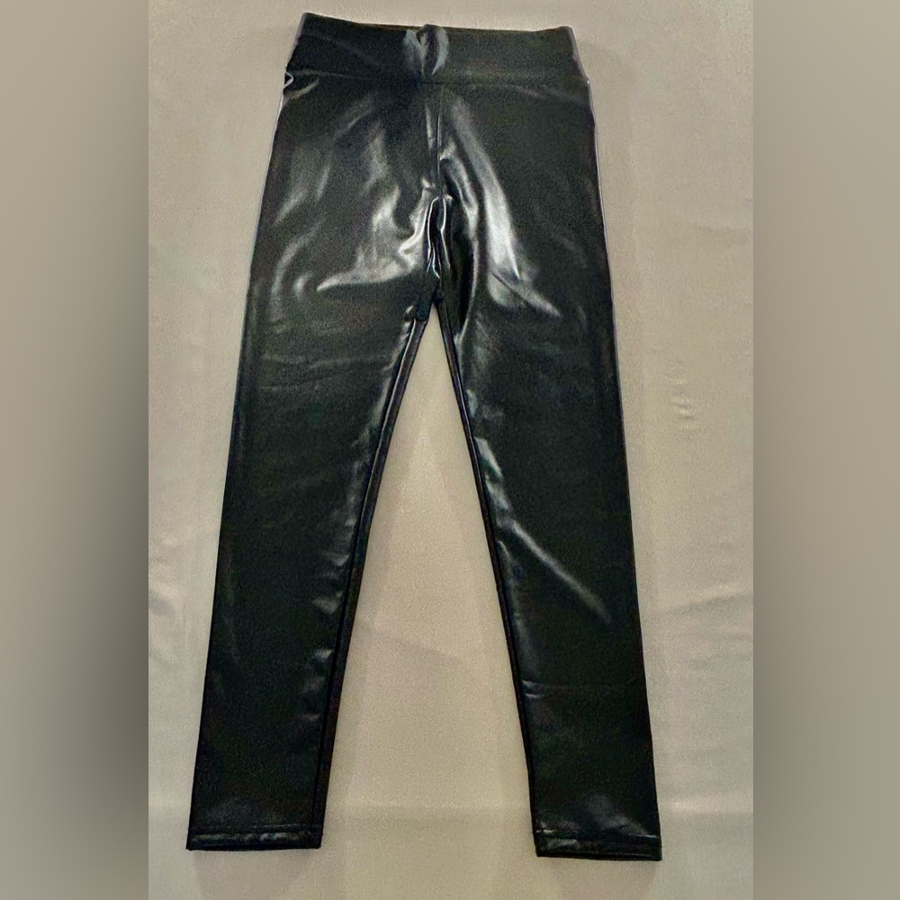 Black Faux Leather Elastic Waist Hi Rise Pants Women Size M/L